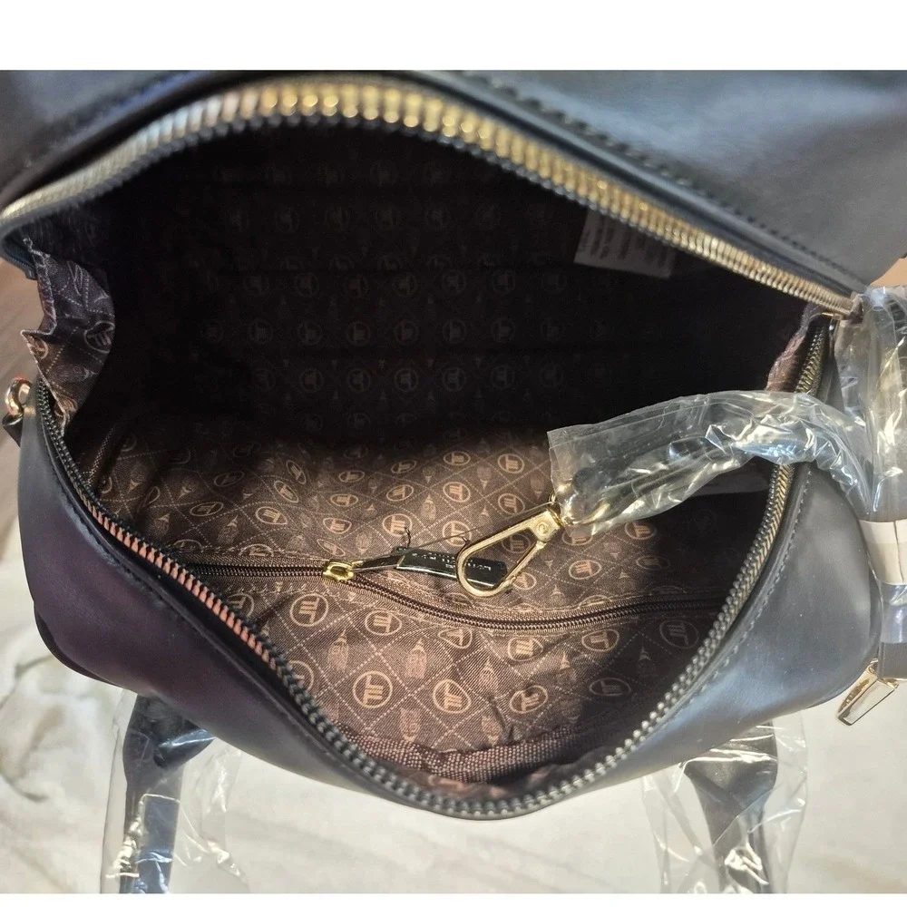 London Fog Mini Smooth PU Satchel Black Crossbody Handbag LFF24744-BLAK New